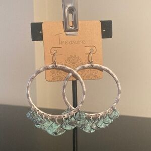 Silver Hoop Earrings with Turquoise Accents